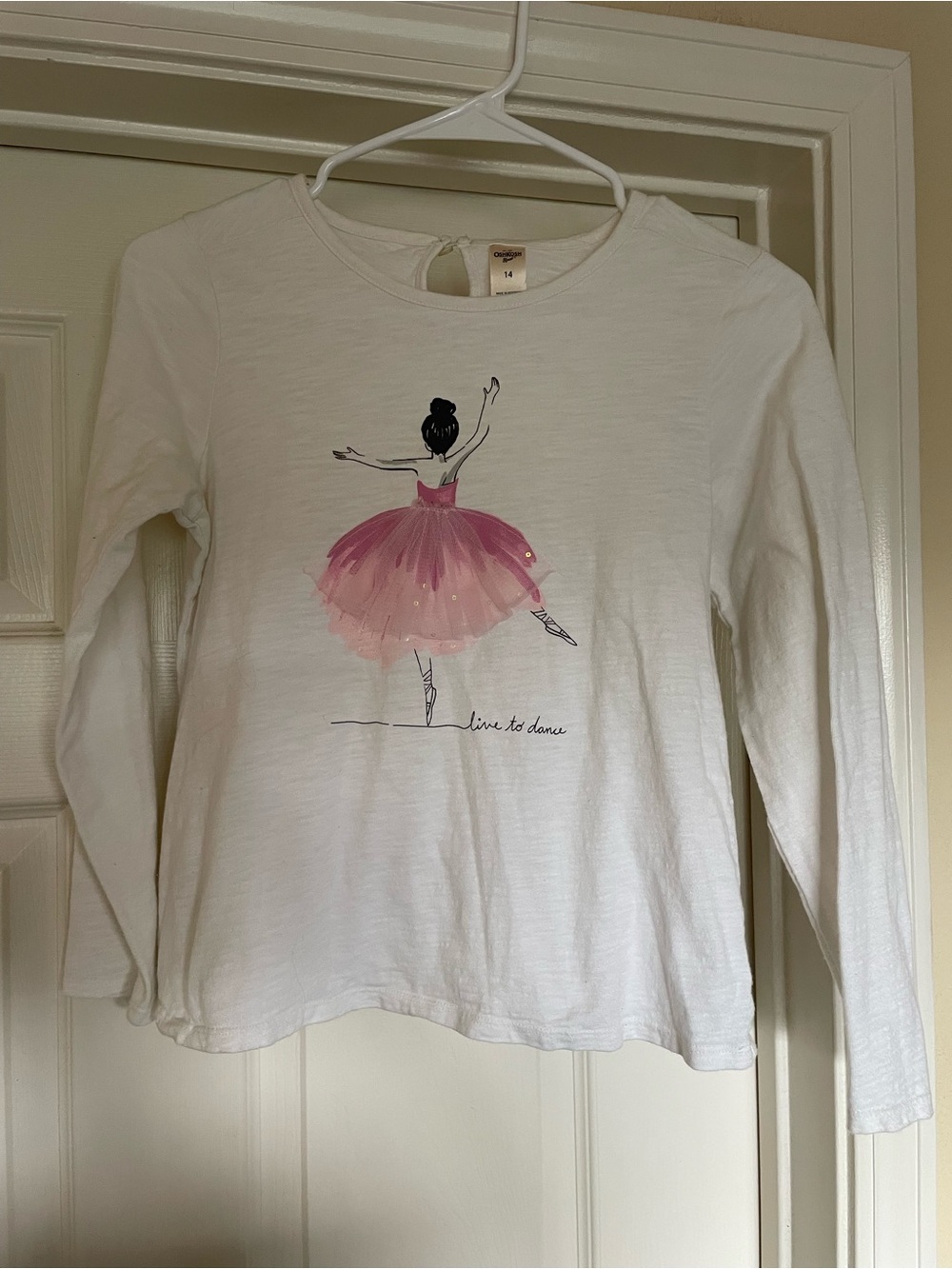 Girls' White Long-Sleeve Top with Pink Ballerina Oshkosh Back to School